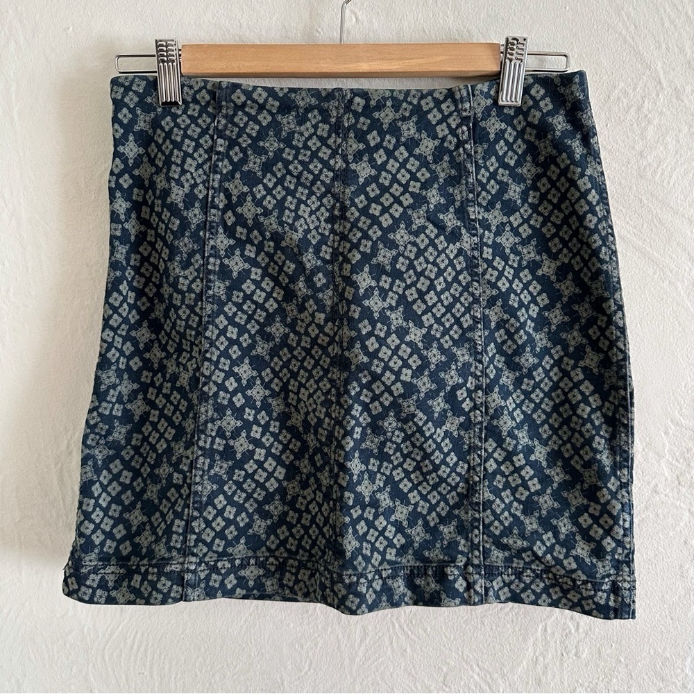 Free People Denim Mini Skirt Modern Femme Stretch Indigo Combo Size 10